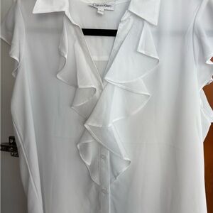 Calvin Klein White Ruffle Blouse
